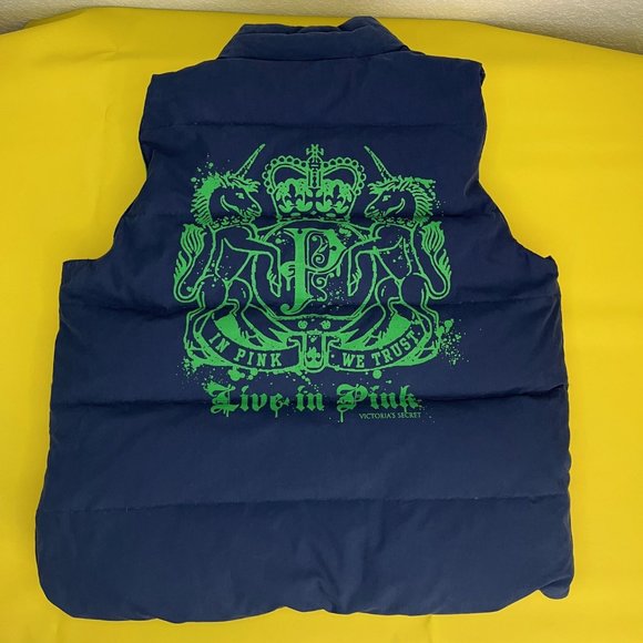 Victoria's Secret Pink Reversible Down Puffer Vest, Size XS, Blue and Green - Picture 8 of 12
